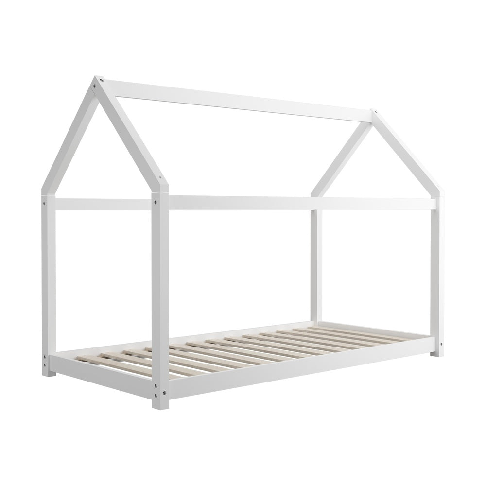 White Single Wooden Pine Timber Platform Bed Frame