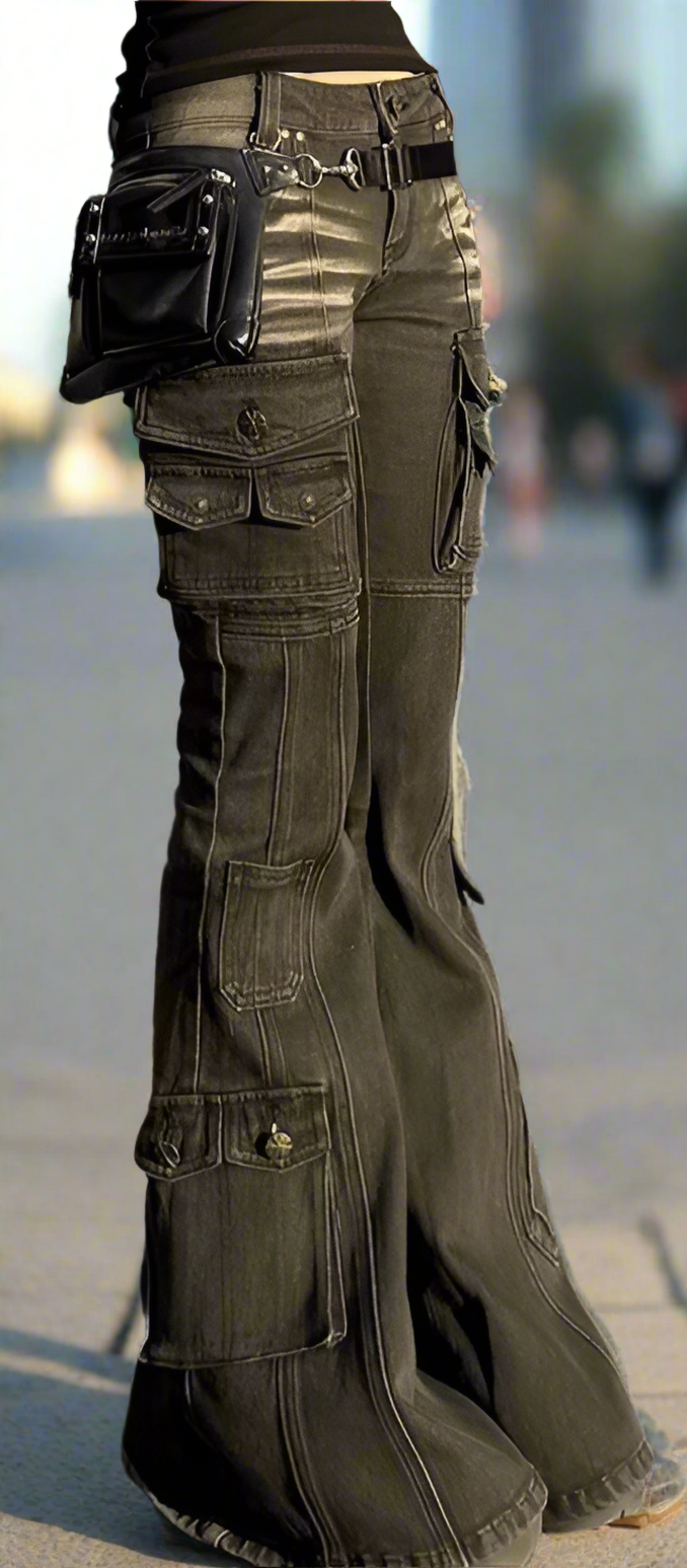 REDDACHiC Black Low Waist Cargo Jeans
