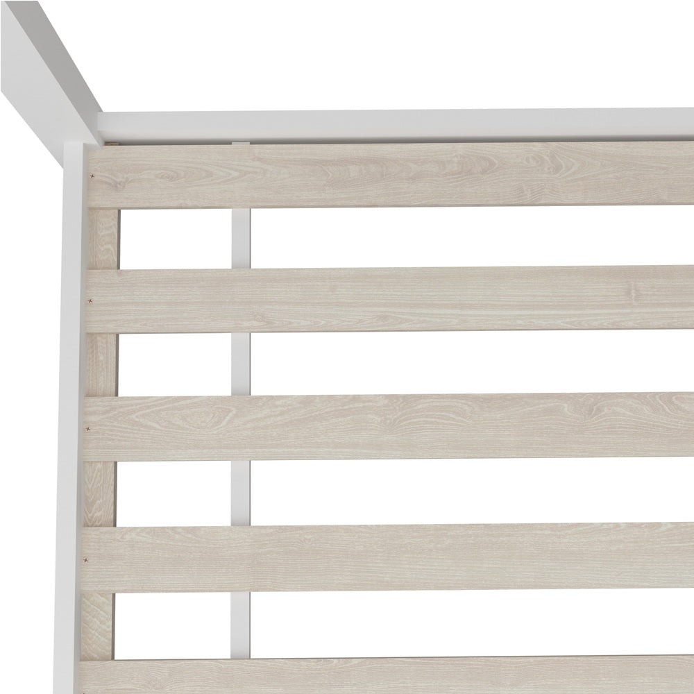 White Single Wooden Pine Timber Platform Bed Frame