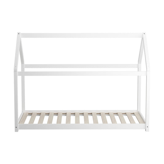 White Single Wooden Pine Timber Platform Bed Frame