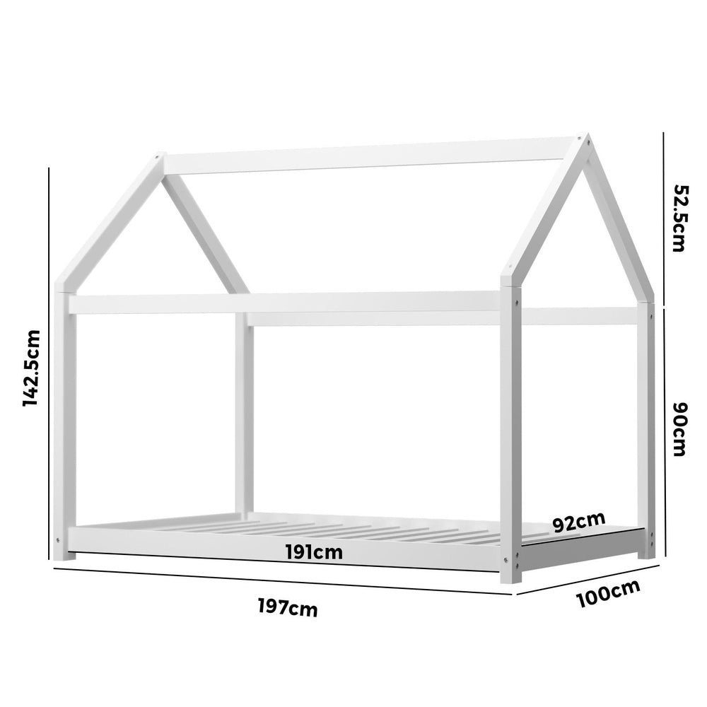 White Single Wooden Pine Timber Platform Bed Frame
