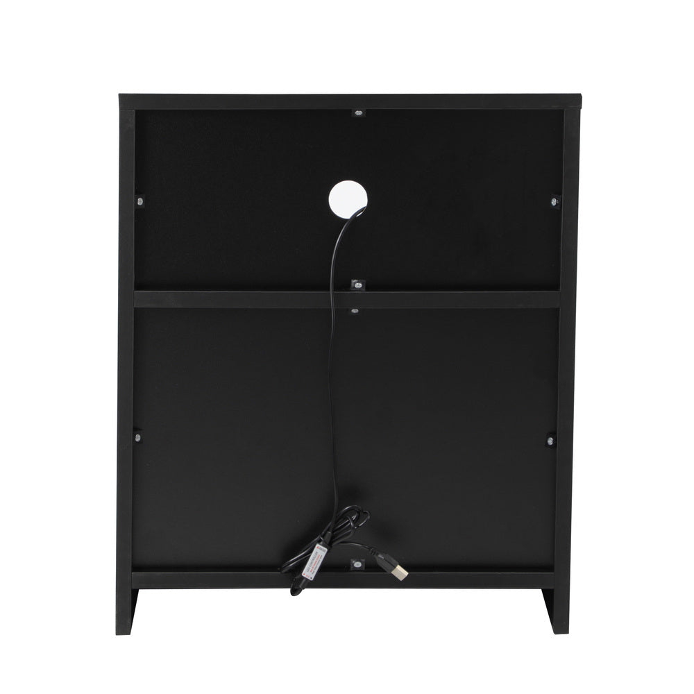 Black Bedside Table LED Nightstand with Shelf