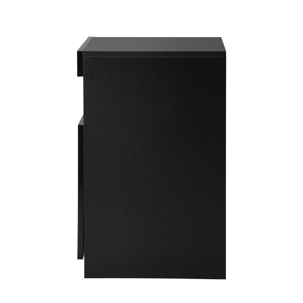 Black Bedside Table LED Nightstand with Shelf
