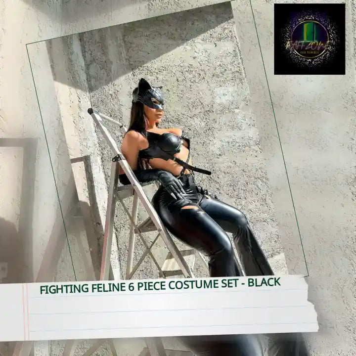 Fighting Feline 6 Piece Costume Set - Black by@Outfy