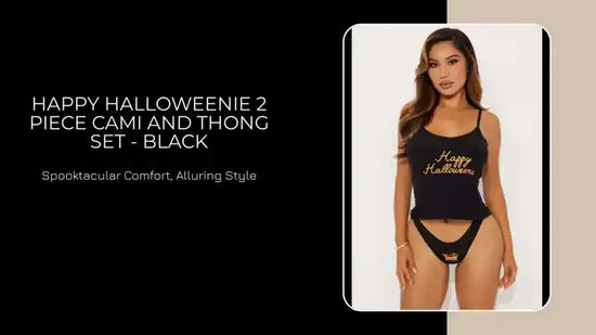 Happy Halloweenie 2 Piece Cami And Thong Set - Black by@Outfy