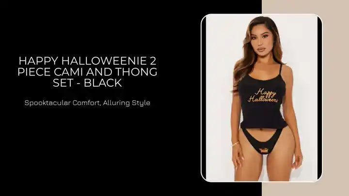 Happy Halloweenie 2 Piece Cami And Thong Set - Black by@Outfy