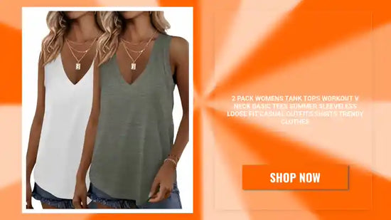 2 Pack Womens Tank Tops Workout V Neck Basic Tees Summer Sleeveless Loose Fit Casual Outfits Shirts Trendy Clothes by@Outfy
