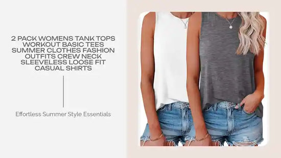 2 Pack Womens Tank Tops Workout Basic Tees Summer Clothes Fashion Outfits Crew Neck Sleeveless Loose Fit Casual Shirts by@Outfy