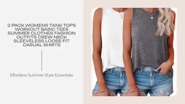 2 Pack Womens Tank Tops Workout Basic Tees Summer Clothes Fashion Outfits Crew Neck Sleeveless Loose Fit Casual Shirts by@Outfy